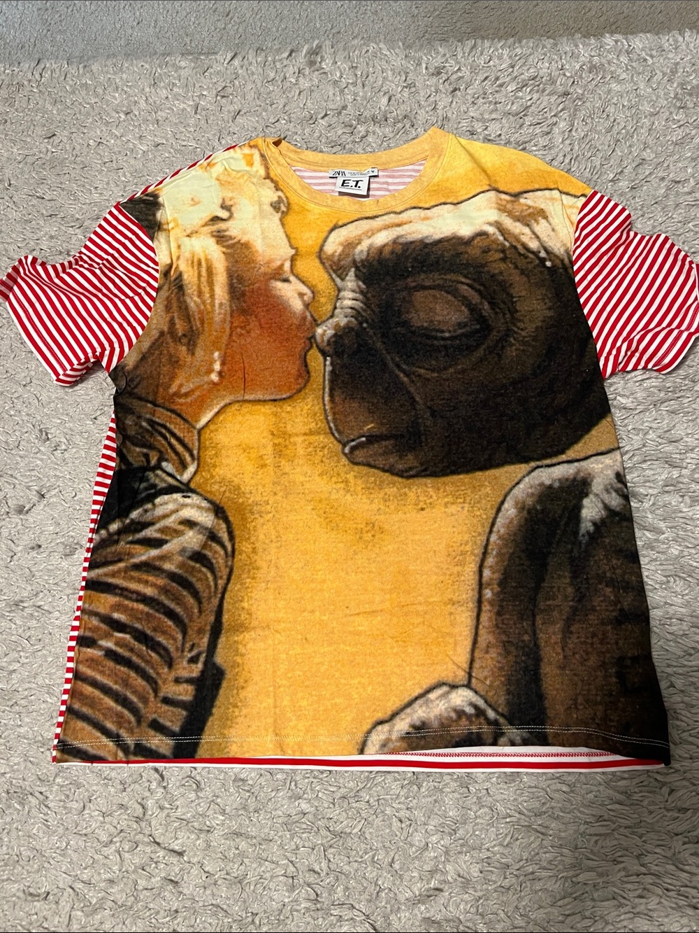 Zara Yellow E.T. Graphic Tee with Red Stripe Sleeves